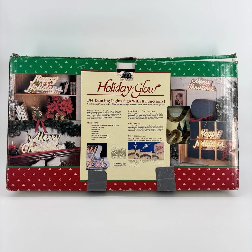 Vtg 1992 Holiday Glow Merry Christmas Lighted Sign 144 Lights 8 functions Works!